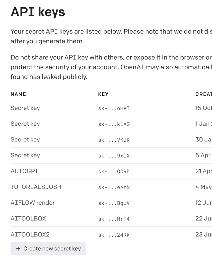 OpenAI Create API Keys