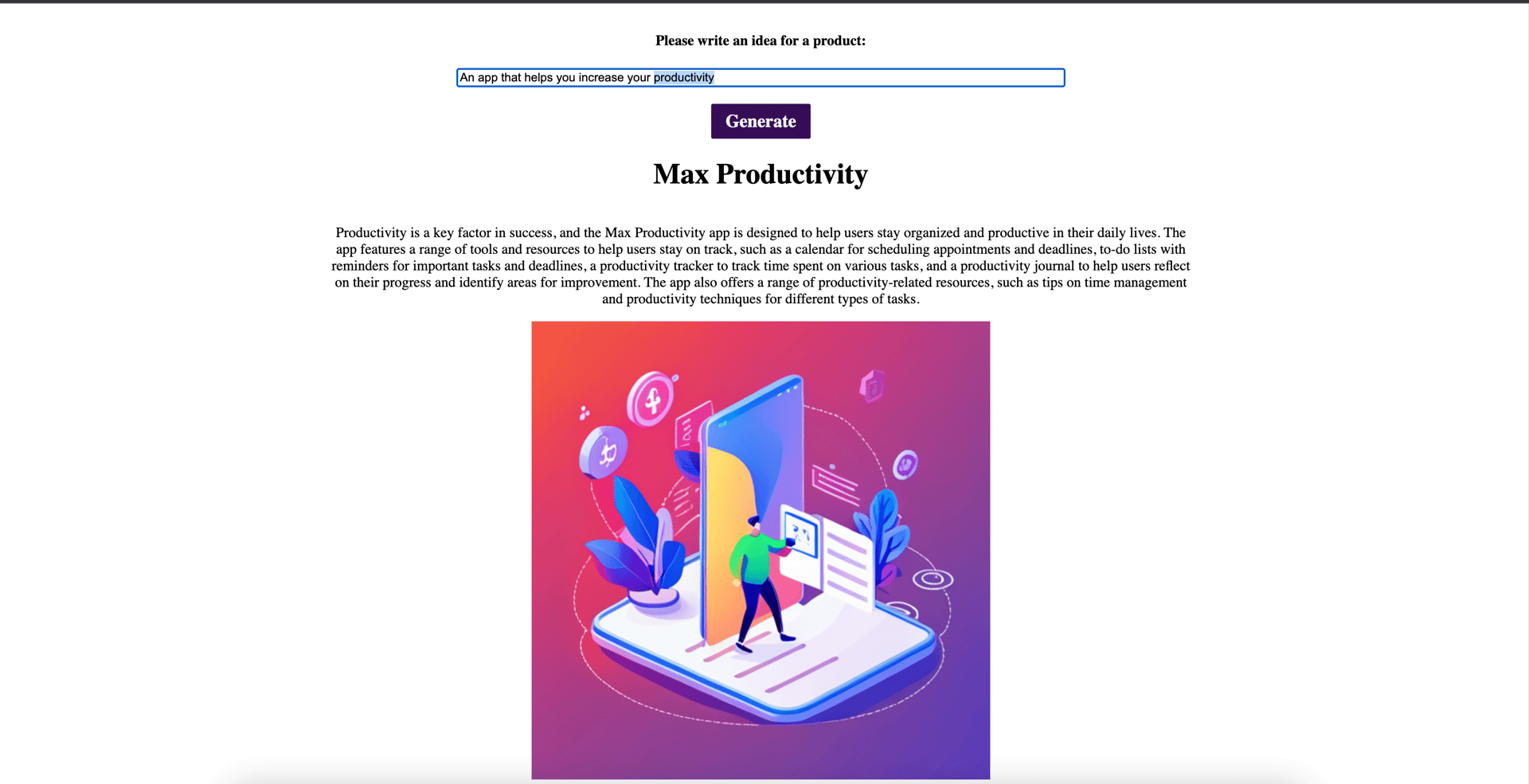 AI product idea maker screenshot