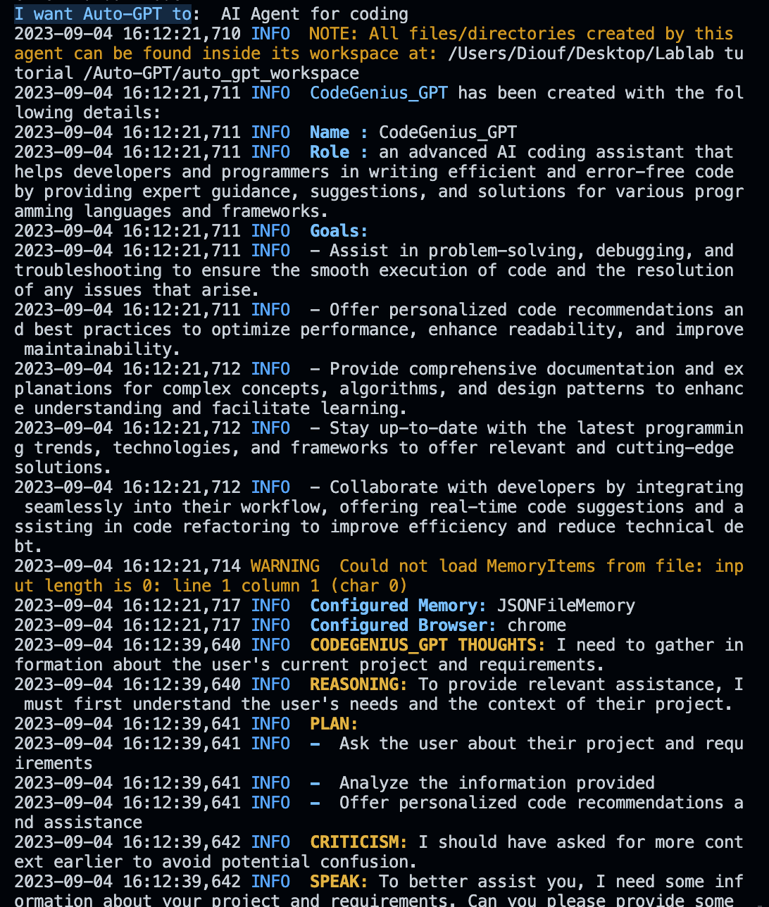 AutoGPT Interface